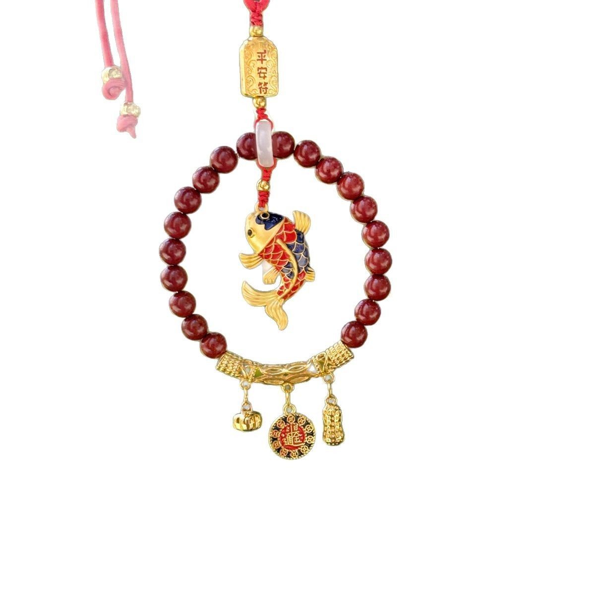 Koi Fish Car Pendant Gold Plated Red Bead Car Mirror Hanger Lucky Charm