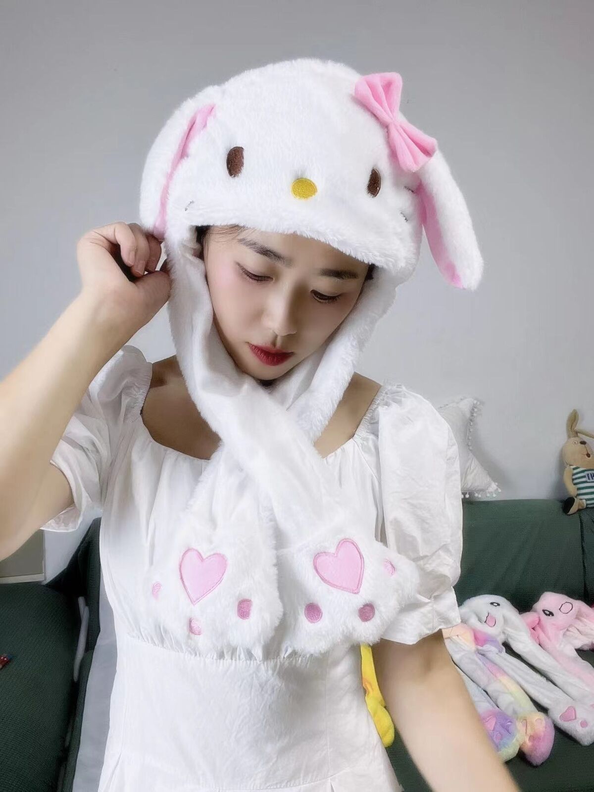 Women Kuromi Melody Plush Cap Cinnamoroll Moving Ear UP Hat Airbag Cap Doll Hats