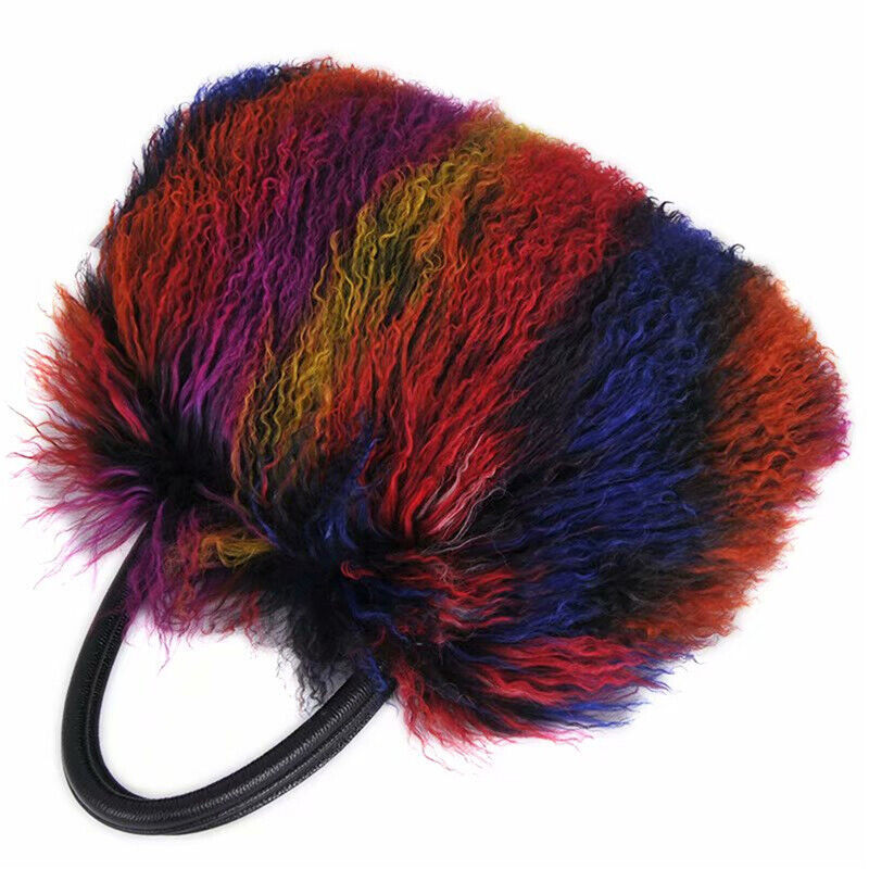 Women Real Mongolian Sheep Fur Handbags Ladies Casual Fluffy Fur Tote Bags