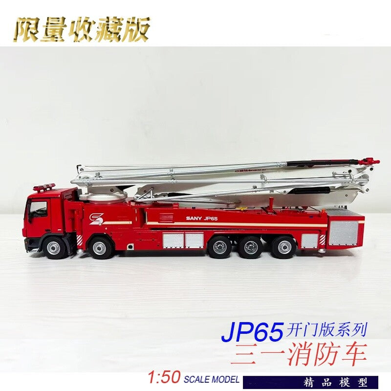 1:50 SANY 65M Large-span Elevating Jet Fire Truck Recue Vehicles Diecast Model