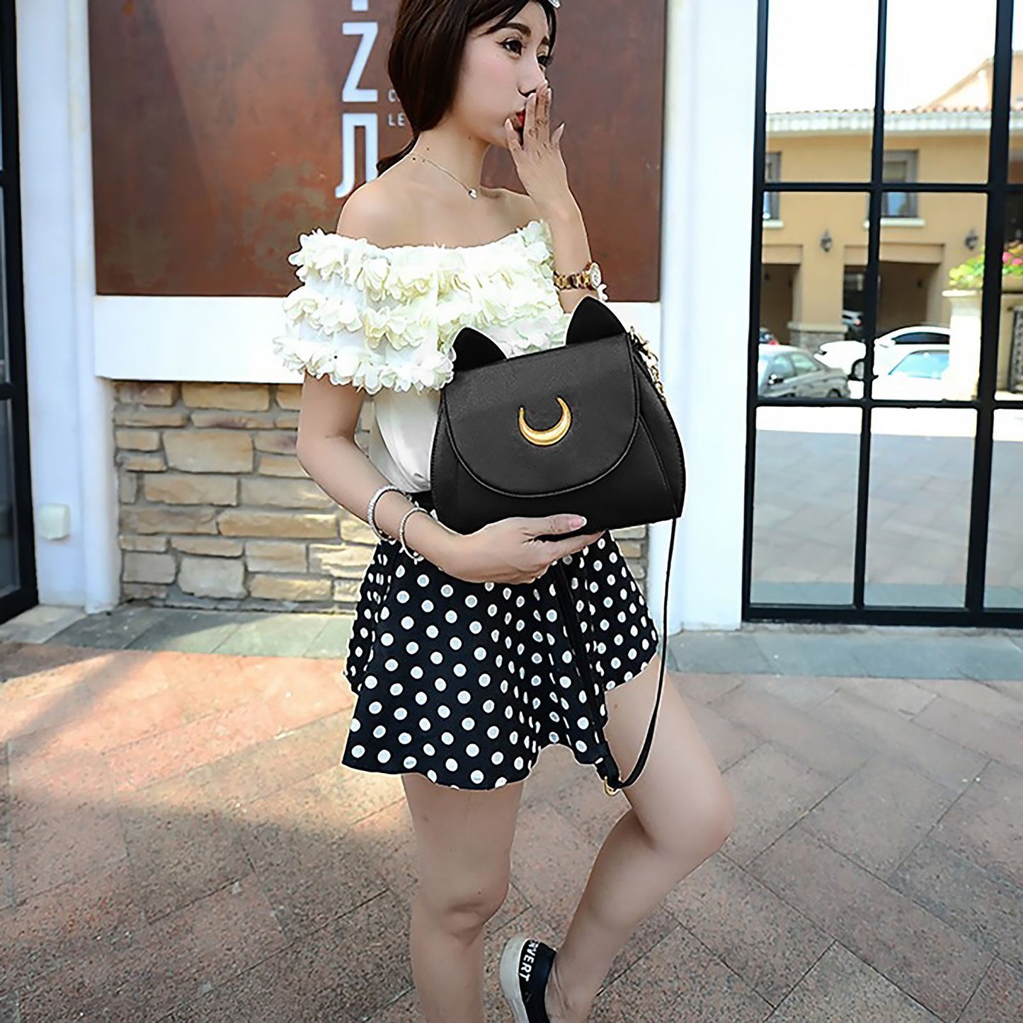 Cat Ear Crossbody Bag Small Shoulder Synthetic Leather Handbag Elegant Traveling