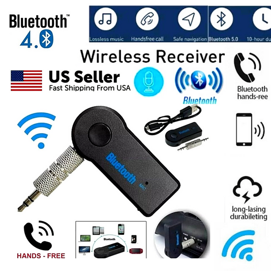 Bluetooth Adaptador Inalambrico Receptor de Audio Estéreo de 3,5 mm AUX Casa Car