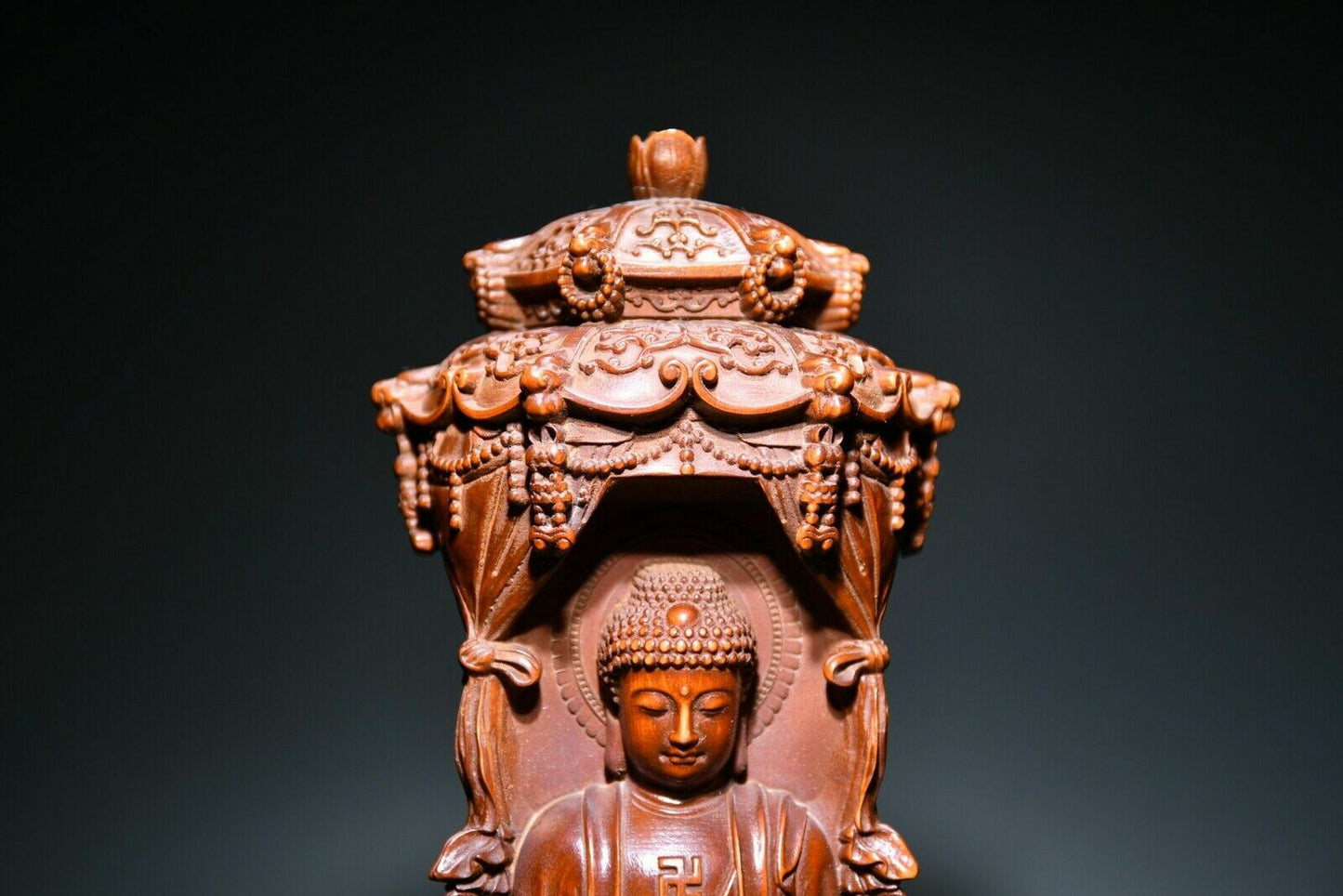 Collect Chinese Wood Carving Boxwood Wooden Sculpture Three Buddha Statue Decor