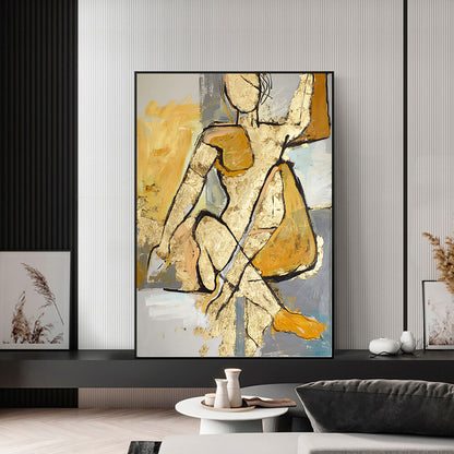 Abstract Golden Woman Oil Painting Handmade On Canvas Modern Nordic Figure