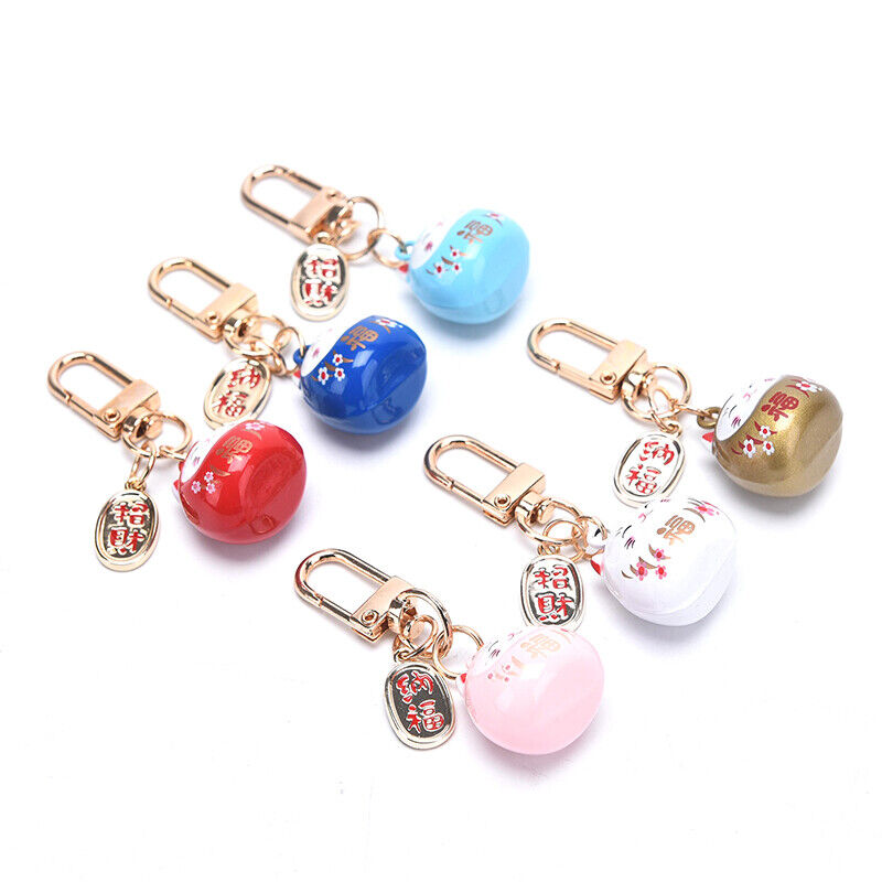 Japanese Cute Lucky Cat KeyChains Car Bag Decor Water Sound Bell Pendent Cha-ca