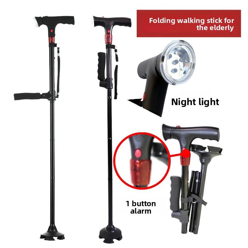 Elderly anti slip intelligent cane with anti fall warning light folding cane