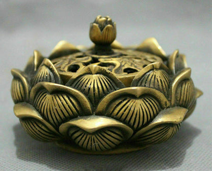 Folk Brass Buddhist Auspicious Statue Flower Incense Burner Censer
