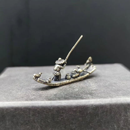 Copper Bonsai Suiseki Micro Landscape Decoration：fish Boat
