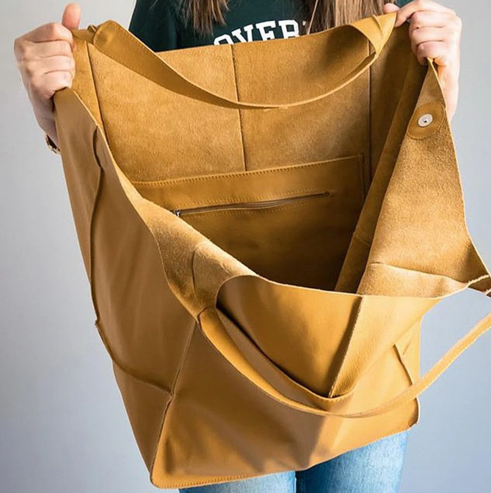 Women Large Capacity Soft Leather Casual Tote Shoulder Bag Retro Shopper Handbag