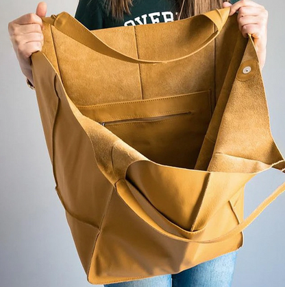 Women Large Capacity Soft Leather Casual Tote Shoulder Bag Retro Shopper Handbag