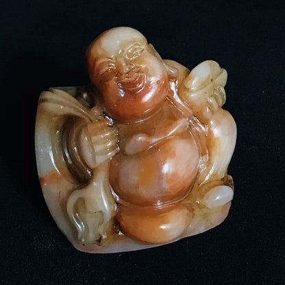 Antique Chinese Shoushan Stone Carved Laughing Buddha Statue Seal Carving Seals