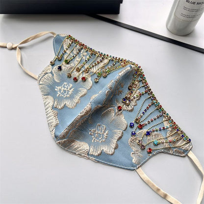 Vintage Ethnic Handmade Rhinestone Tassel Mask Jacquard Breathable Face Cover