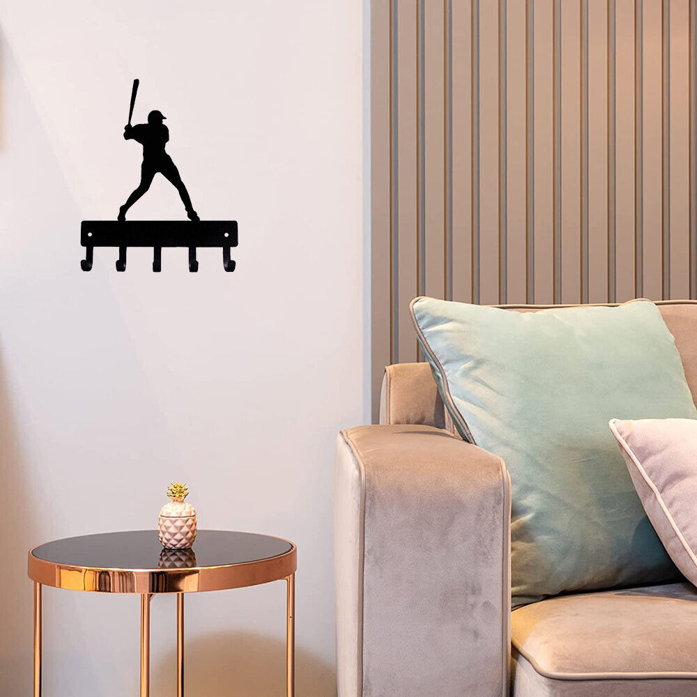 Baseball Batter Sport - Key Hooks Holder - 6 inch Wide Metal Wall Art