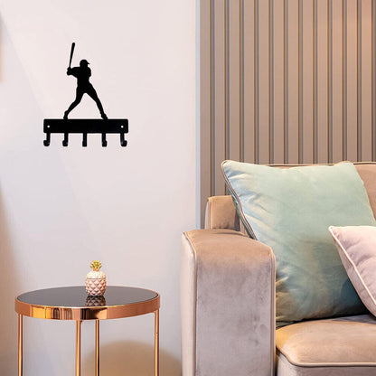 Baseball Batter Sport - Key Hooks Holder - 6 inch Wide Metal Wall Art