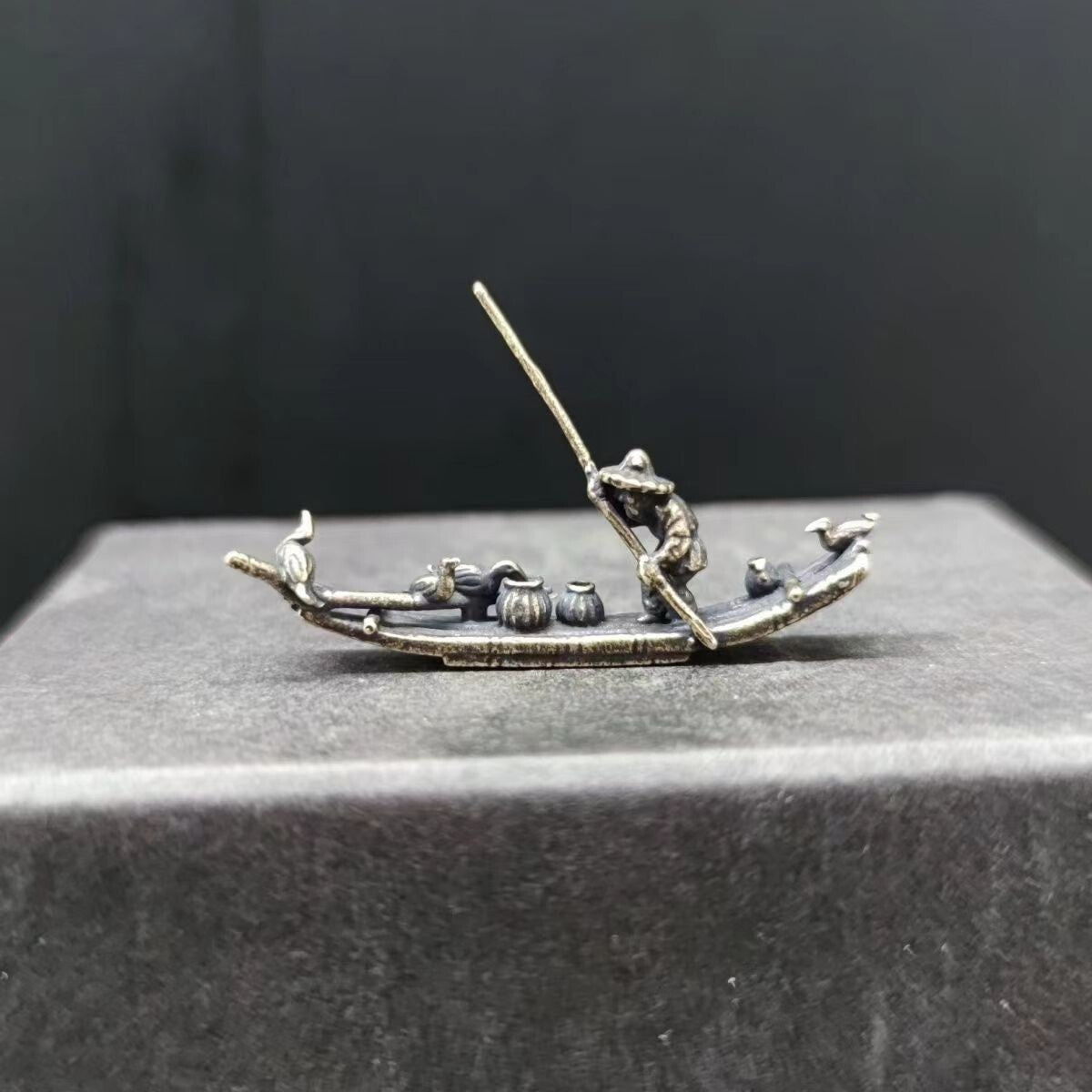 Copper Bonsai Suiseki Micro Landscape Decoration：fish Boat