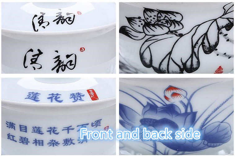 Tea Bowl Porcelain Gaiwan Tea Cup Saucer Lid Handpainted Bowl Cup China Tureen