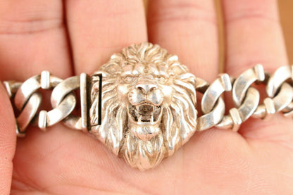 chinese miao silver hand cast Lion leo statue bracelet jewel gift