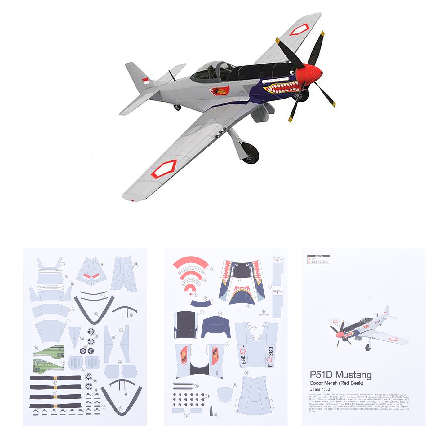 DIY 1:33 P-51D Mustang Fighter Paper Model Military Puzzle Kit Paper Plane Model