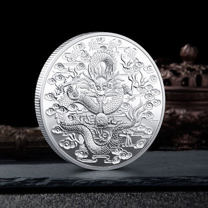 Commemorative Coin Double Dragon Nafu Gold Silver Bronze Chinese Classical Badge