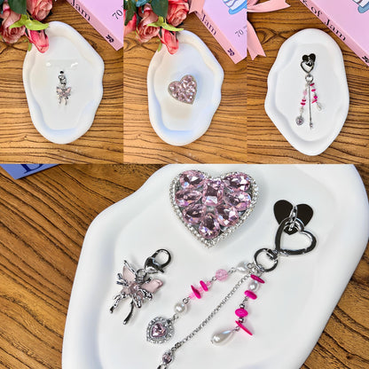 Cute Charms Set for Kindle,Including Y2K Style Heart Grip Holder, Pink Heart Cha