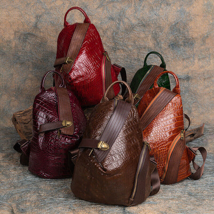 Top Real Leather Women's Backpack, Desinger Crocodile Print Travel Shoulder Bag