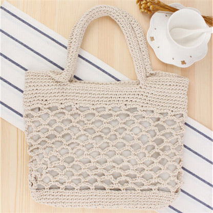 New Portable Foldable Beach Bag for Women Crochet Straw Bag Summer Tote Handbag