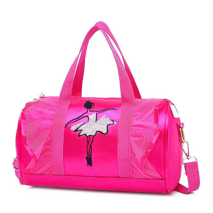 Girls Latin Ballet Dance Bags Ruffle Pink Barrels Shoulder Bag Handbag Potable