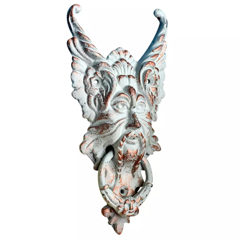 Antique Look White Cast Iron Gothic Gargoyle Face Door Knocker Door Bell
