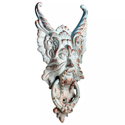 Antique Look White Cast Iron Gothic Gargoyle Face Door Knocker Door Bell