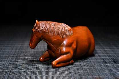Chinese Vintage Boxwood Carved Horse Statue Collection Sculpture Nice Art Work