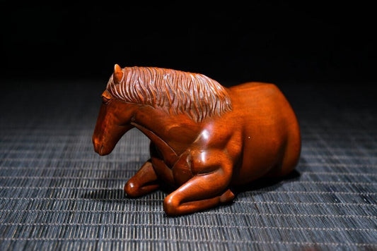 Chinese Vintage Boxwood Carved Horse Statue Collection Sculpture Nice Art Work