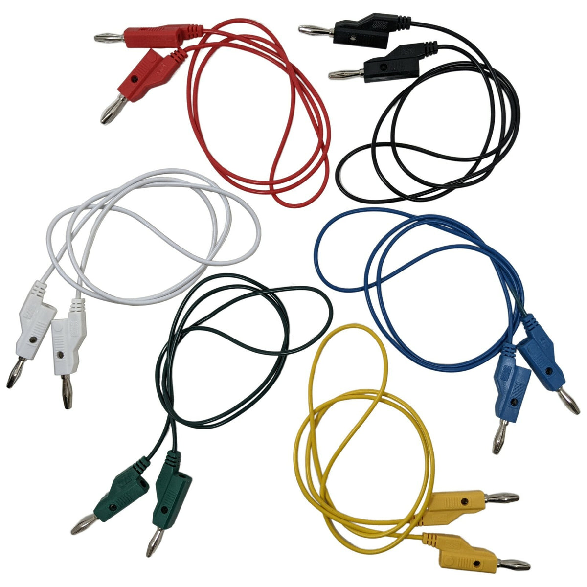 Set of 6 Banana to Banana Test Leads 36" Red, Black, White, Blue, Green, Yellow