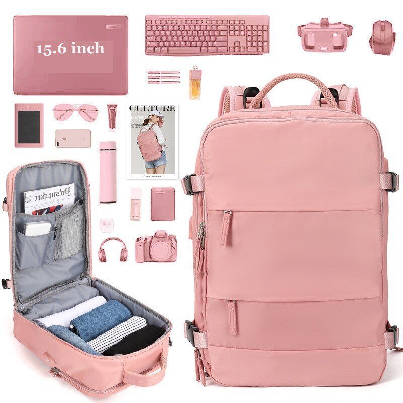 Laptop Backpack USB Charging School Backpack Travel Outdoor Bag 42*31*17 CM Pink