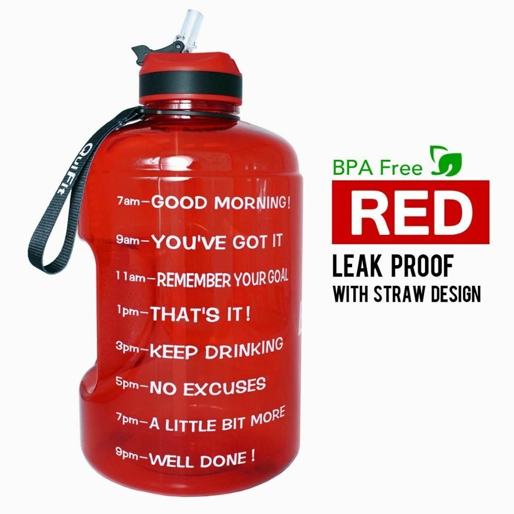 Water Bottle 1 Gallon Straw Clear Plastic Drinking Bottles Big GYM Jug Cup BPA