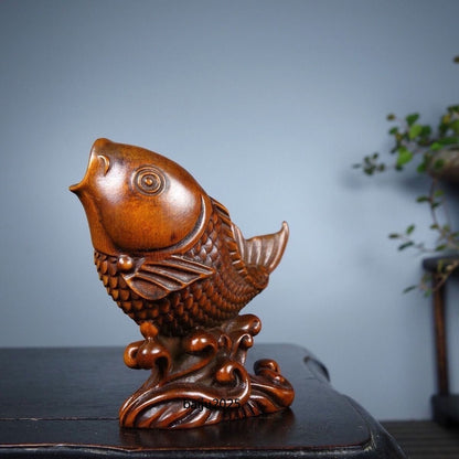 Antique boxwood carving art handcrafted carp statue decoration home fish Pendant