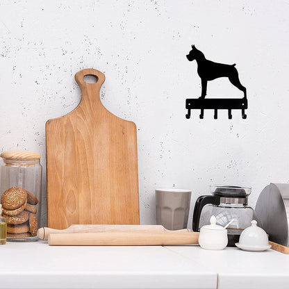 Boxer Dog - Key Hooks & Keychain Holder - 6 inch Wide/9 inch Wide Metal Wall Art