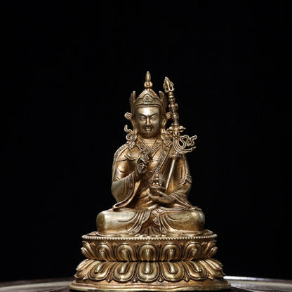 Buddhism Temple Bronze Silver-plated Guru Rinpoche Padmasambhava Buddha Statue