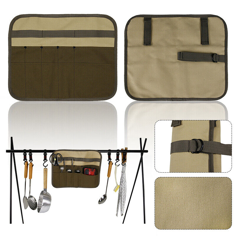 Portable Foldable Outdoor Camping Cutlery Storage Bag Knife Bag Roll Hanging Bag