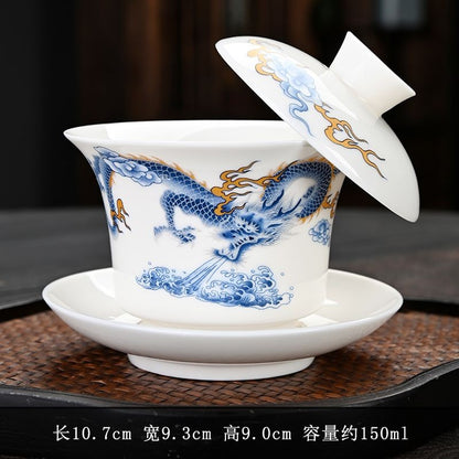1pc San Cai Gaiwan Tea Set Dehua Ceramic Gaiwan White Porcelain Household