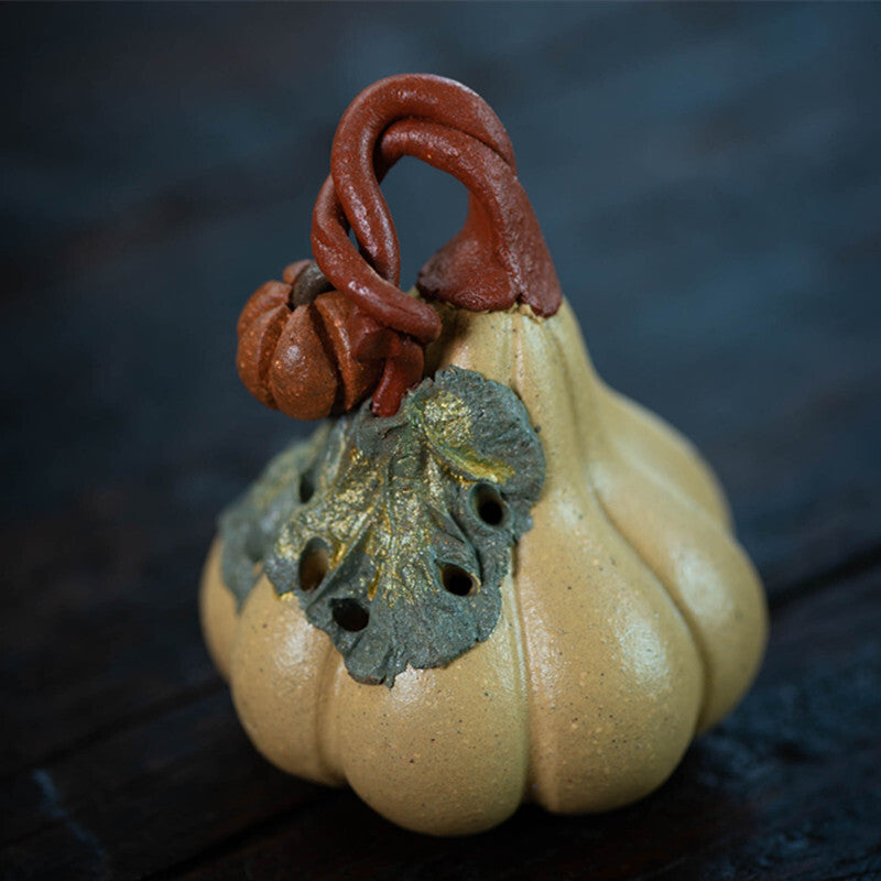 Yixing Purple Sand Tea Pet Pumpkin Handmade Clay Painted Tea Set Sculpture