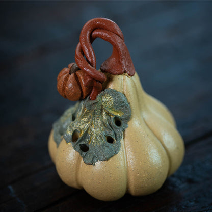 Yixing Purple Sand Tea Pet Pumpkin Handmade Clay Painted Tea Set Sculpture