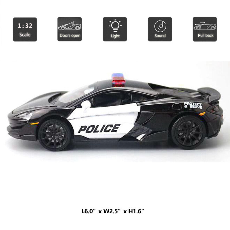 1/32 McLaren 600LT Police Car Model Diecast Toy Vehicle Boys Toys for Kids Gifts