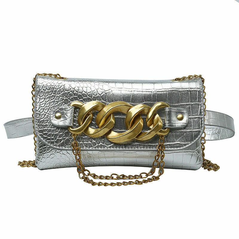Mini Crossbody Bags Women Metal Chain Shoulder Bag Leather Belt Bag Women