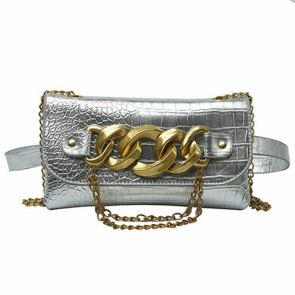 Mini Crossbody Bags Women Metal Chain Shoulder Bag Leather Belt Bag Women