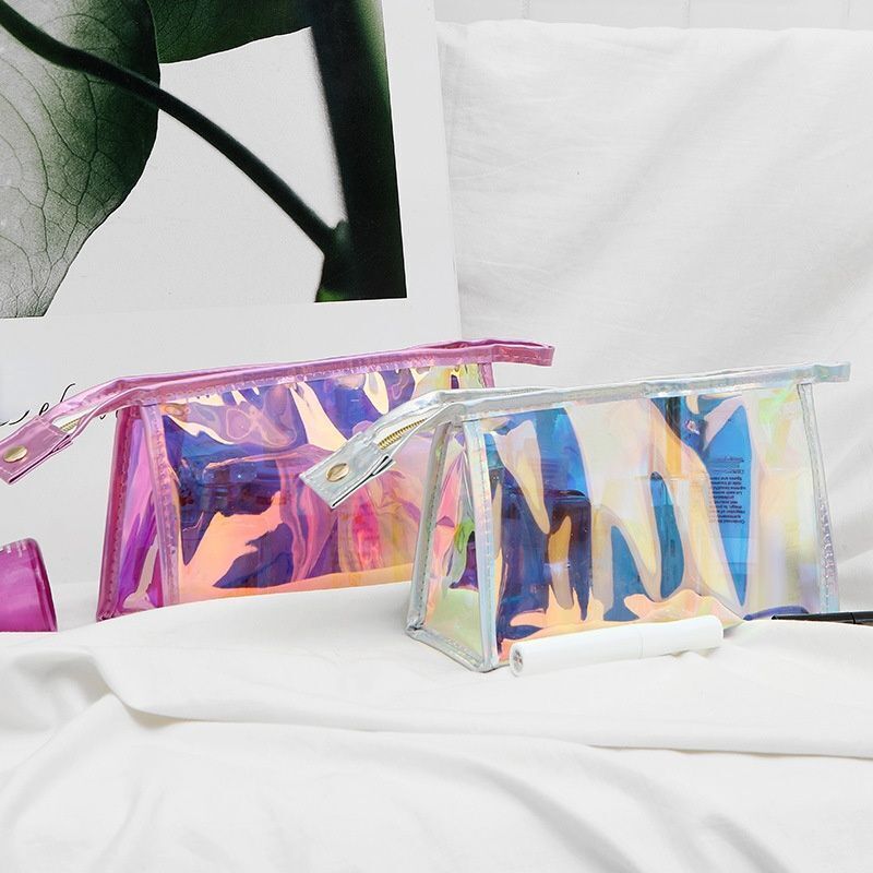 Pink Transparent Cosmetic Bag PVC Clear Makeup Bag Waterproof Zipper Beauty Case