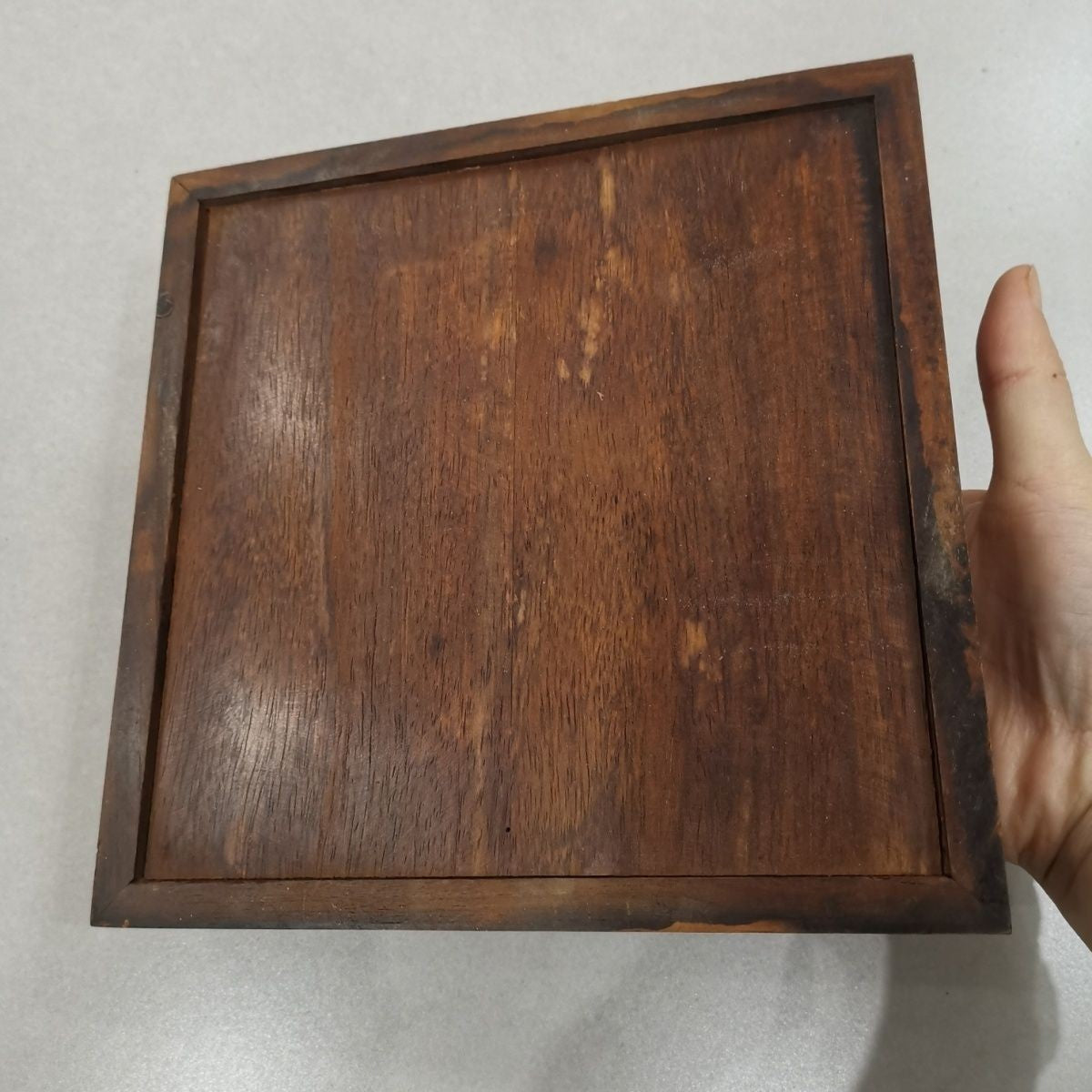 Vintage Rosewood 4-Compartment Treasure Box Shell Inlay Lotus Mandarin Duck 19cm