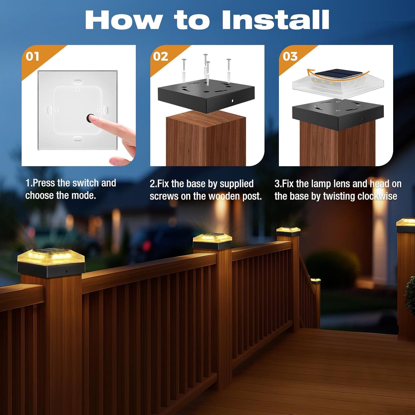 4X4 Solar Post Cap Lights Outdoor – 1 Pack Fence Post Light with 3 Color Modes,