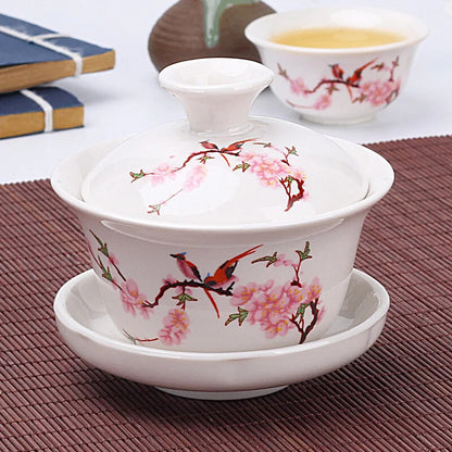 Chinese Traditional Gai Wan Tea Set Tea Sets Dehua Gaiwan Tea Porcelain Pot Set