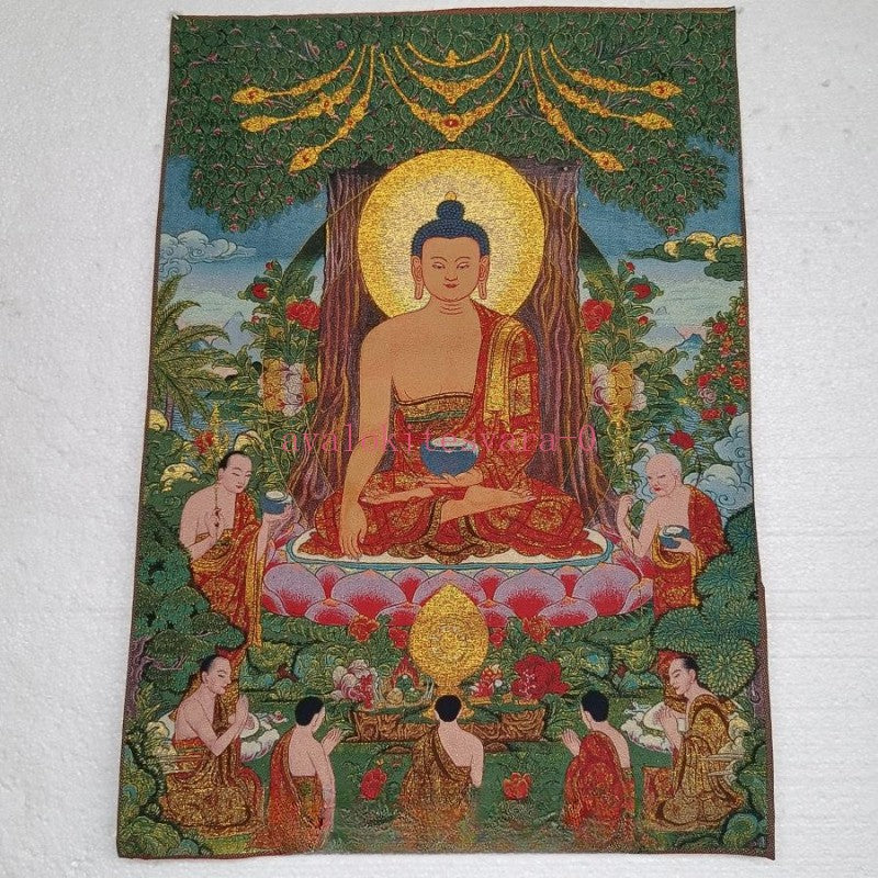 90cm New Handmade Embroidery Shakya Muni Statue Thangka Painting Ornament