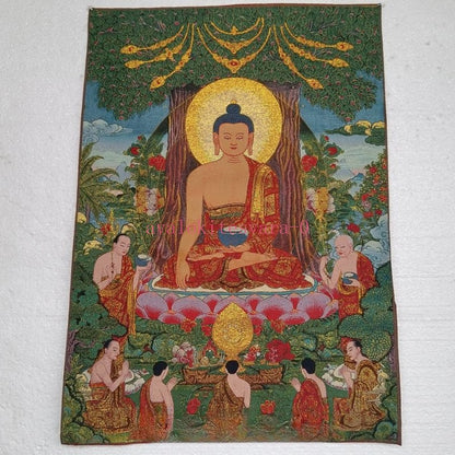 90cm New Handmade Embroidery Shakya Muni Statue Thangka Painting Ornament